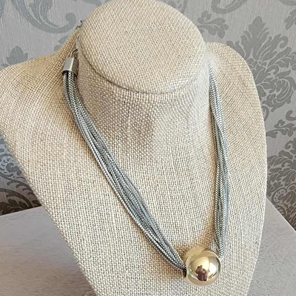 Multi-Layer Layer Silver Tone Necklace Snake W/Go… - image 3